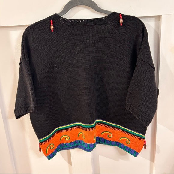 Carole Little Black shirtsleeve sweater Palm tree with Colorful Embroidery beads - Picture 5 of 5